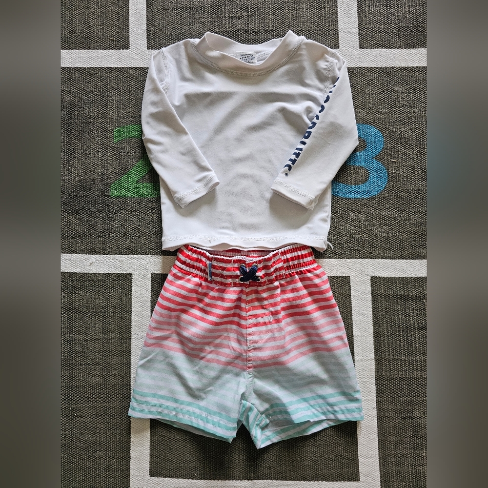 Rugged Butts boys swim trunks and rash guard 6-12 months